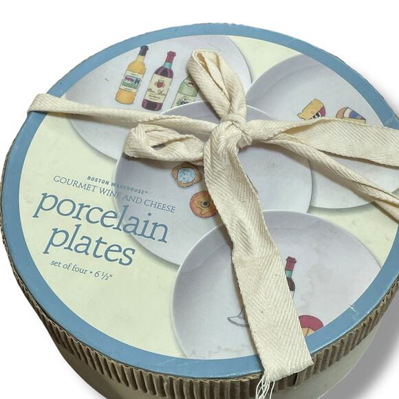 Vintage 2001 Nancy Green Boston Warehouse 6" Wine Cheese Appetizer Ceramic Set 4 - Picture 2 of 12